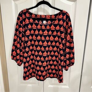 Old Navy Navy and Coral Sailboat Patterned Blouse M
